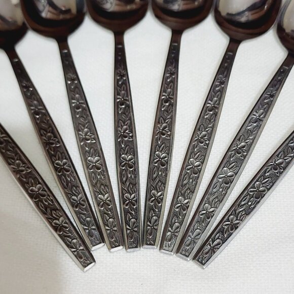 8 Stanley Roberts Rogers Stainless La Spana Soup Spoons 7" floral MCM flatware - Picture 2 of 13